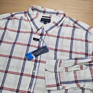 Saddlebred Men Stretch Oxford Plaid Button Down Shirt Size 4X White NEW Big Tall